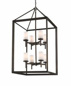 Golden Lighting Smyth 8 Light Pendant (Gunmetal Bronze & Opal Glass) - Closeout American Farmhouse