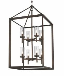 Golden Lighting American Farmhouse Smyth 8 Light Pendant (Gunmetal Bronze & Clear Glass)