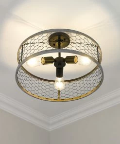 Golden Lighting Bailey 3 Light Semi-Flush American Farmhouse
