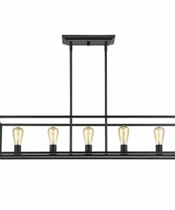 Golden Lighting Wesson 5 Light Linear Pendant American Farmhouse