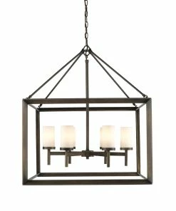 Golden Lighting Smyth 6 Light Chandelier (Gunmetal Bronze & Opal Glass) - Closeout American Farmhouse