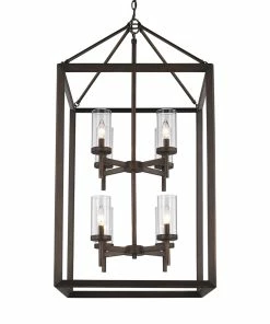 Golden Lighting American Farmhouse Smyth 8 Light Pendant (Gunmetal Bronze & Clear Glass)