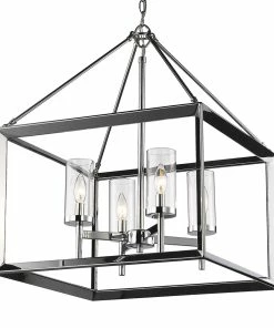 Golden Lighting American Farmhouse Smyth 4 Light Chandelier (Chrome & Clear Glass)