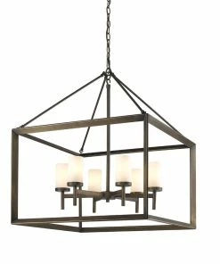 Golden Lighting Smyth 6 Light Chandelier (Gunmetal Bronze & Opal Glass) - Closeout American Farmhouse