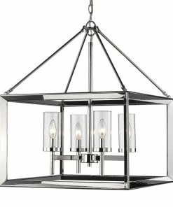 Brand new 🔥 Golden Lighting American Farmhouse Smyth 4 Light Chandelier (Chrome & Clear Glass) 💯 8 Golden Lighting American Farmhouse Smyth 4 Light Chandelier (Chrome & Clear Glass)
