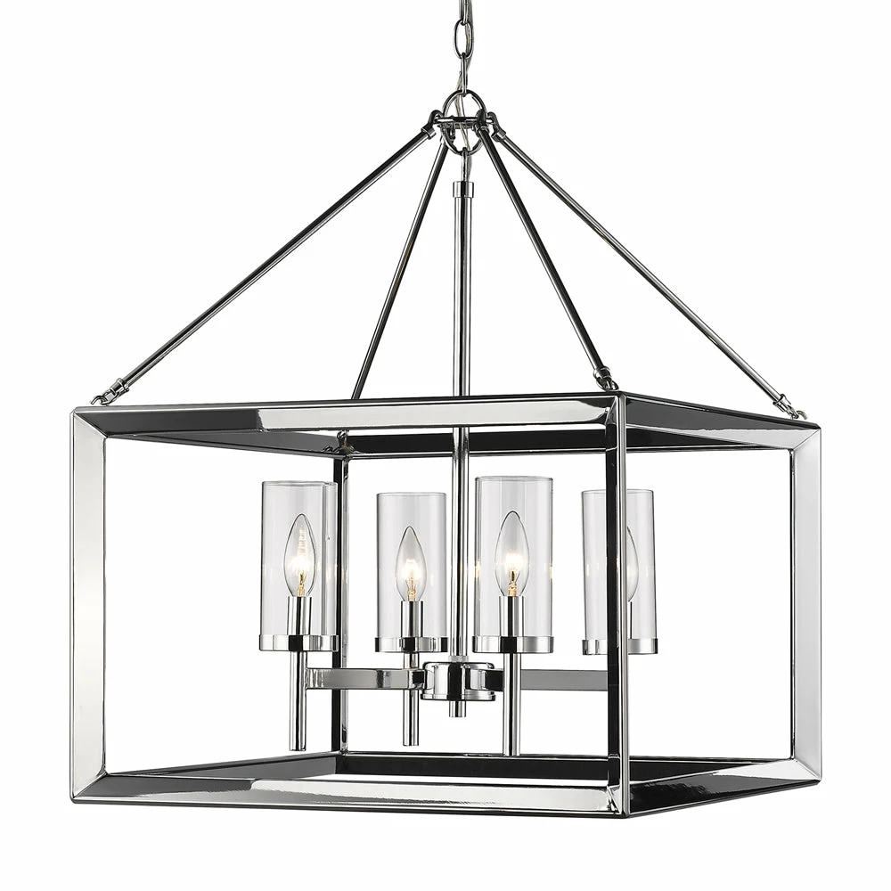 Brand new 🔥 Golden Lighting American Farmhouse Smyth 4 Light Chandelier (Chrome & Clear Glass) 💯 5 Golden Lighting American Farmhouse Smyth 4 Light Chandelier (Chrome & Clear Glass)