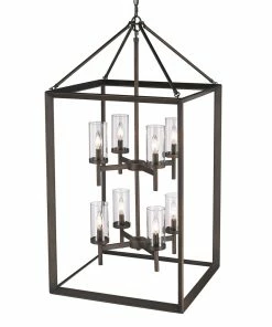 Golden Lighting American Farmhouse Smyth 8 Light Pendant (Gunmetal Bronze & Clear Glass)