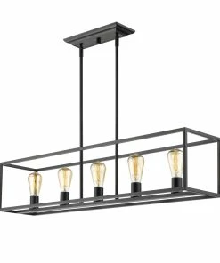 Golden Lighting Wesson 5 Light Linear Pendant American Farmhouse