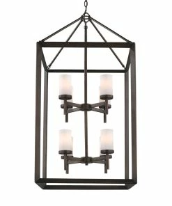 Golden Lighting Smyth 8 Light Pendant (Gunmetal Bronze & Opal Glass) - Closeout American Farmhouse