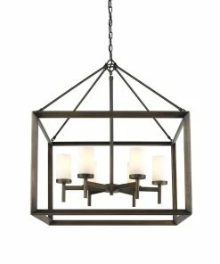 Golden Lighting Smyth 6 Light Chandelier (Gunmetal Bronze & Opal Glass) - Closeout American Farmhouse