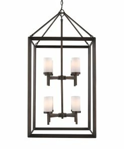 Golden Lighting Smyth 8 Light Pendant (Gunmetal Bronze & Opal Glass) - Closeout American Farmhouse