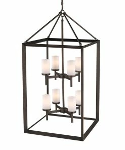Golden Lighting Smyth 8 Light Pendant (Gunmetal Bronze & Opal Glass) - Closeout American Farmhouse