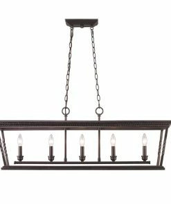 Golden Lighting American Farmhouse Davenport 5 Light Linear Pendant