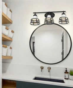 Golden Lighting Locklyn 3 Light Bath Vanity American Farmhouse