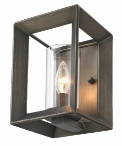 Golden Lighting Smyth 1 Light Wall Sconce (Gunmetal Bronze & Clear Glass) American Farmhouse